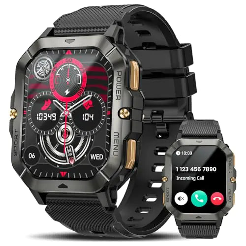 Militärische Smartwatches für Männer (Anrufe annehmen/tätigen), 2.02 Fitness-Smartwatch für Android und iPhone, wasserdichter Fitness-Tracker mit Blutdruck-/Herzfrequenz-/Schlaf-/über 100 Sportmodi, Uhren für Männer