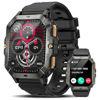 Militärische Smartwatches für Männer (Anrufe annehmen/tätigen), 2.02 Fitness-Smartwatch für Android und iPhone, wasserdichter Fitness-Tracker mit Blutdruck-/Herzfrequenz-/Schlaf-/über 100 Sportmodi, Uhren für Männer